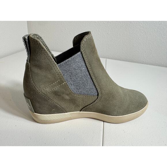 Sorel Out N About slip on wedge bootie stone green waterproof suede leather 7.5 - Picture 3 of 8